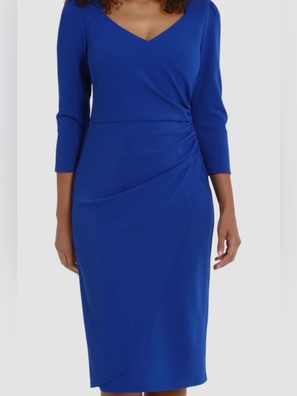 London Times Cobalt Blue V-Neck Midi Sheath Dress